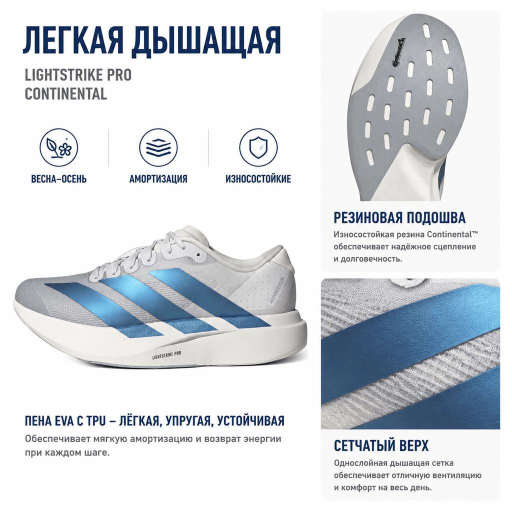 adidas Adizero Evo Sl Wygodne Dopasowanie Buty do Biegania Męskie Buty Jasnoszary Biały KI6880