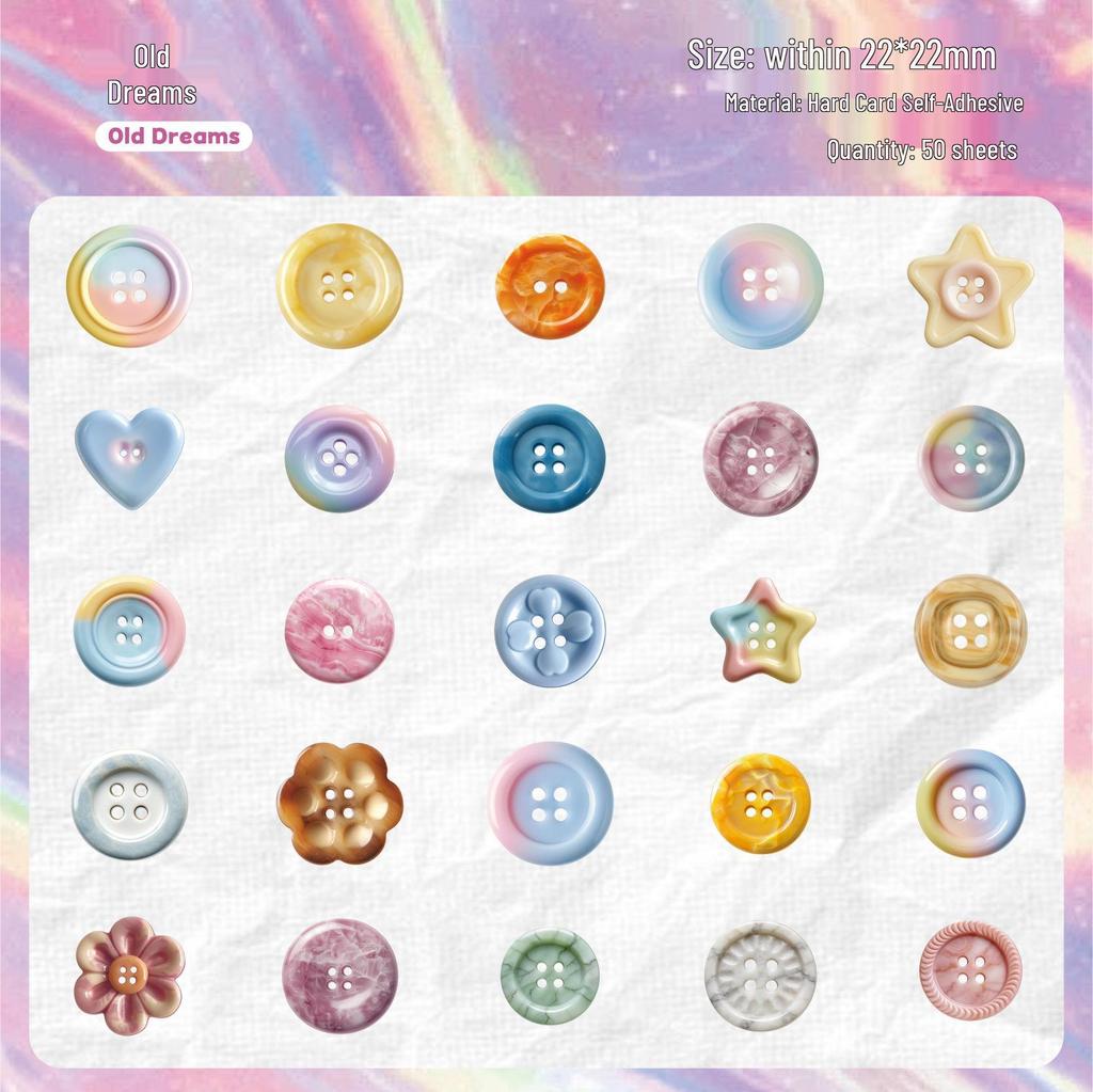 Retro Story Button Series Sticker Pack: 50 Stickers, 6 Styles for Journal Decoration