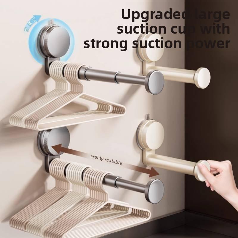 Abs Suction Cup Balcony Clothes Rack With Telescopic Hook For Home Organization