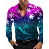 Camicie da Uomo a Tema Natalizio con Stampa Alberi di Natale Grafiche Degradé Fiocchi di Neve Camicie a Manica Lunga Button-Up Top alla Moda