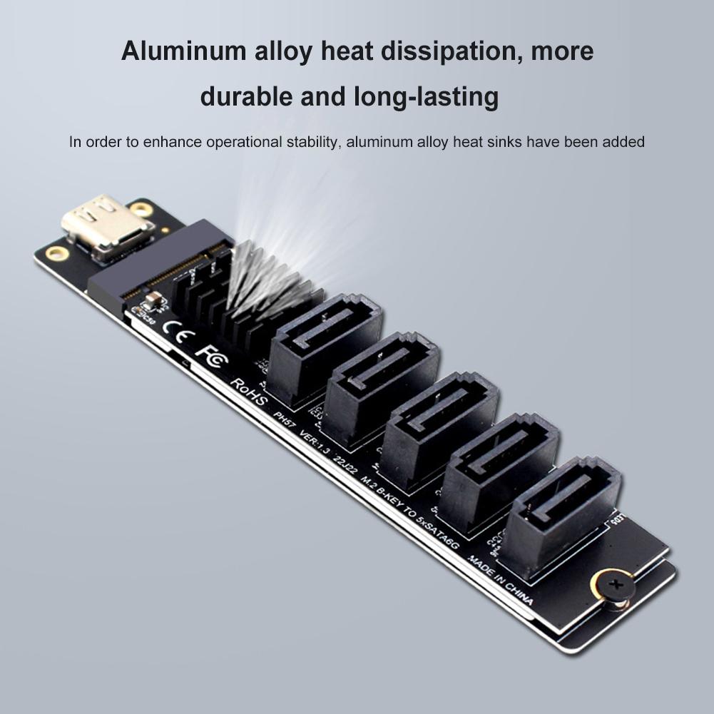 Type C To 5-Port SATA 3.0 Adapter Card 6Gbps JM575+JMS580 Chip USB C To SATA 3.0 Adapter Plug and Play Converter Card for PC