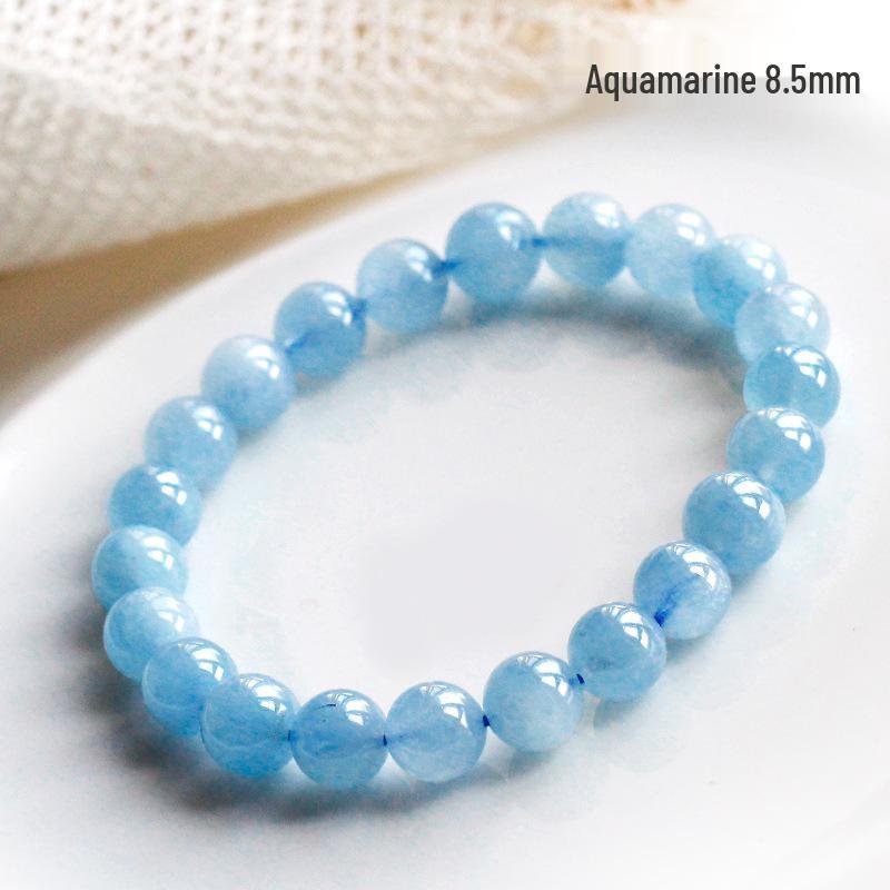 Natural Brazil Aquamarine Crystal Bracelet for Women & Men - Blue Beaded Gift for Girlfriend
