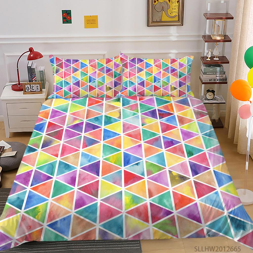 3D-Farbmuster-Grafikdruck-Bettwäsche, Einzelbett, Doppelbett, volle Größe, Vintage-Muster, Kissenbezug und Bettbezug, 2 oder 3 bequeme Heimdekoration