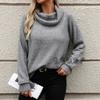 Womens Long Sleeve Knit Sweater Solid Color Off Shoulder Turtleneck Loose Fit Winter