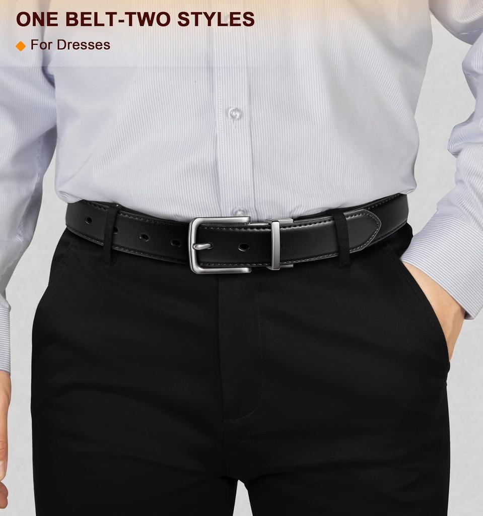 Genuine Leather Reversible Belt for Men Adjustable Waistband Alloy Pin Buckle Dual-Sided Wear Ideal for Jeans Father's Day Gifts
