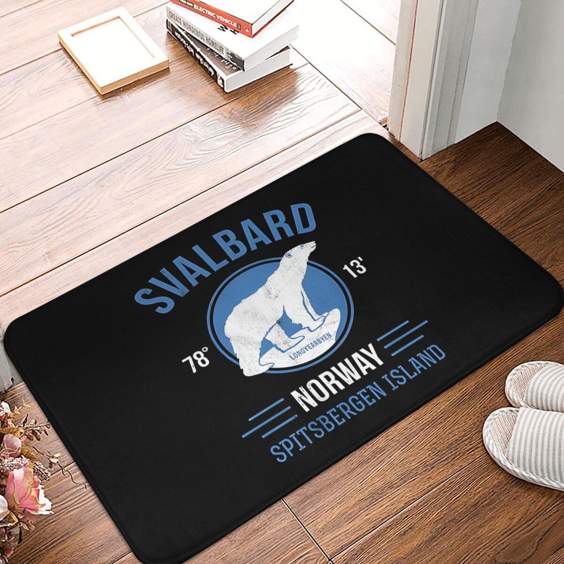 

Svalbard Arctic design mat, polar bear illustration with Svalbard , Norway , polyester carpet upholstery 40x60cm