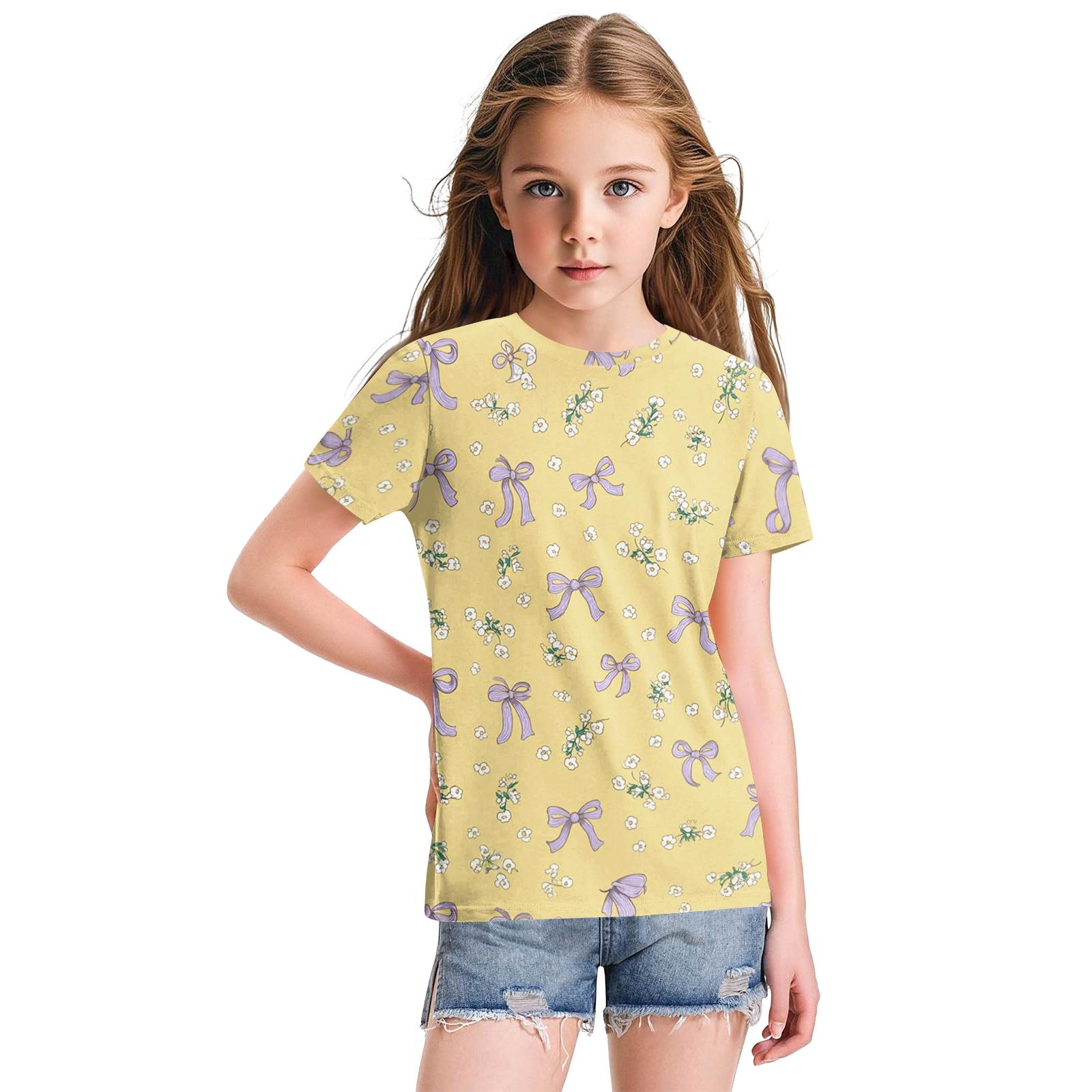 

Girls Casual Loose Fit Short Sleeve T Shirt Crew Neck Top with Heart Print Pattern Comfortable Lightweight Fabric Suitable for Everyday Wear 160 жовтий