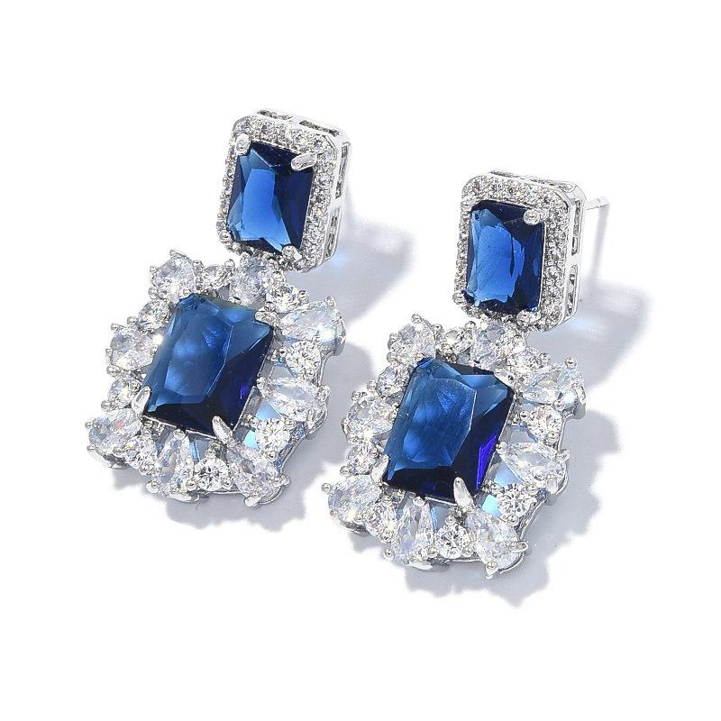 

Новогодние квадратные цветные серьги Treasure Circon Серьги Light Luxury Premium Winter Китайский Новый год королевский синий