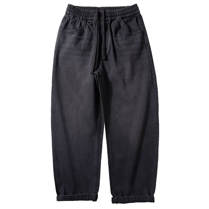 Straight-Leg Jeans for Men, American Style, Ash Black, Washed, Cotton, Trendy Brand, Loose Fit, Casual, Versatile Long Pants