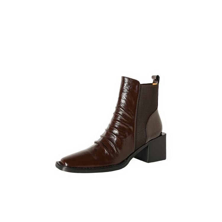 Fashion New Autumn/winter Genuine Leather Women Boot Square Toe Shoes for Women Fashion Boots High Heels Short Boots Black Handmade