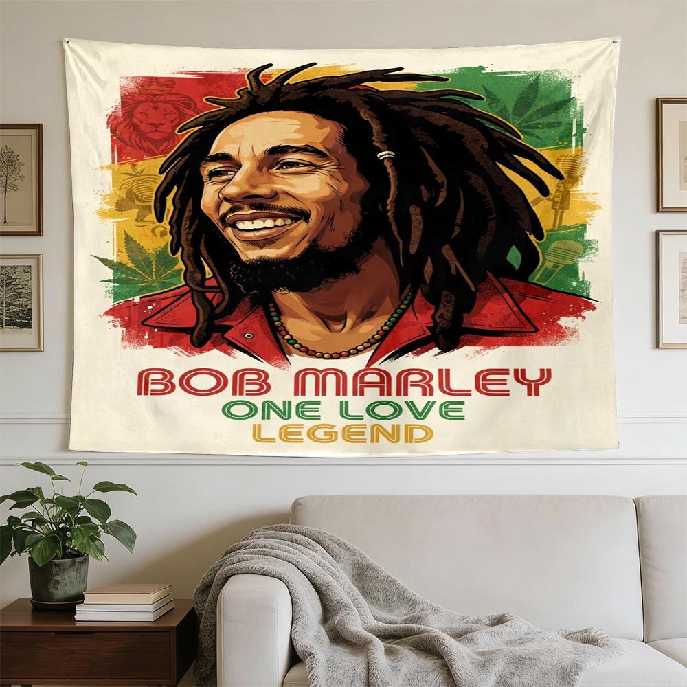 Bob Marley Reggae One Love Reggae Legend Polyester Wall Hanging Tapestry, Aesthetic Home Decor for Bedroom Dorm Photo Backdrop
