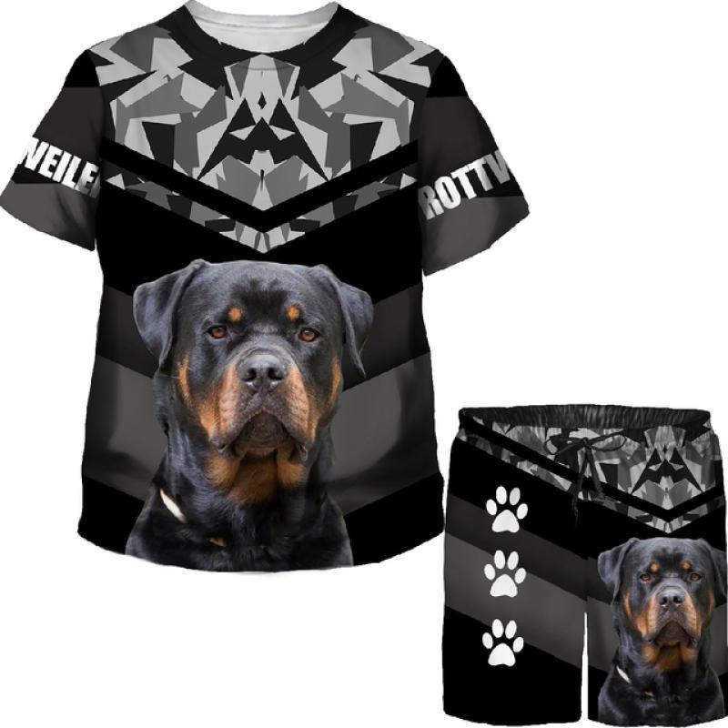 Toddler Boys Cute 3D Print Dog Rottweiler Shepherd Puppy T Shirt Shorts Tracksuit Teen Girls Casual Leisure Summer Clothing Set