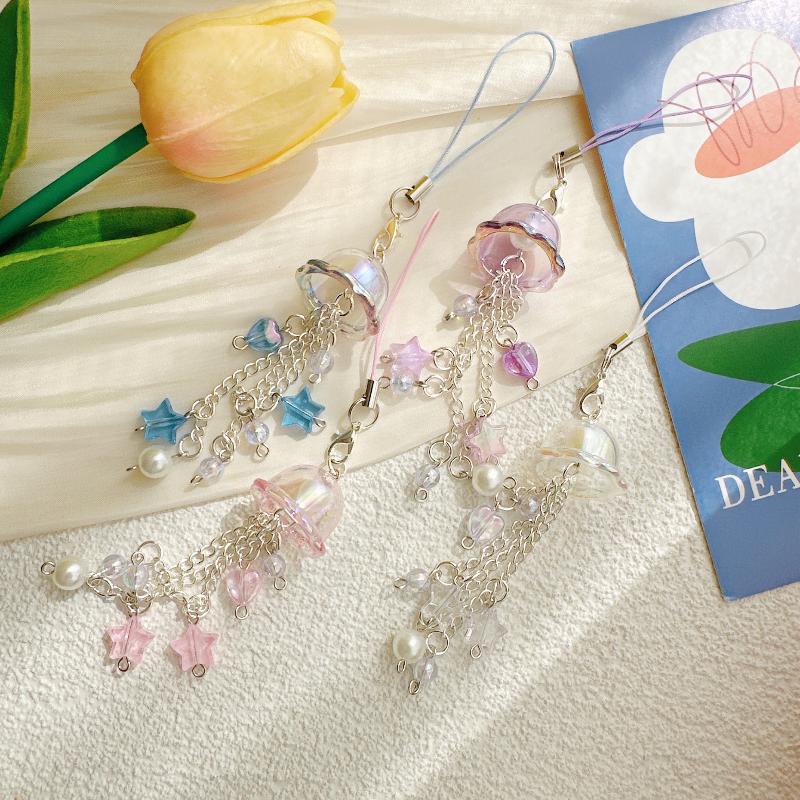 Cute Jellyfish Wind Chime Pendant Keychain Mobile Phone Lanyard Bag Key Ring Decorative Accessories For Girls Christmas Gift