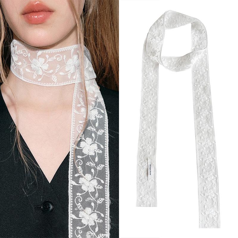 Sweet Flower Lace Neck Strap Dressing Decoration Korean Style Hair Band Neckerchief Transparent Long Ribbon Head Scarf
