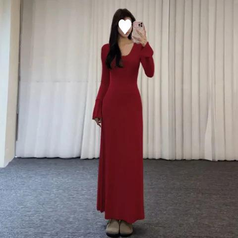 Small high-end black dress Spice girl pure desire autumn and winter coat with bottom dress