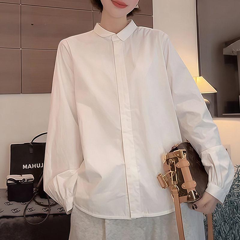 Korean-Style Women s White Lapel Long Sleeve Shirt - Autumn/Winter Layered Loose Fit Fashion Top XXL белый
