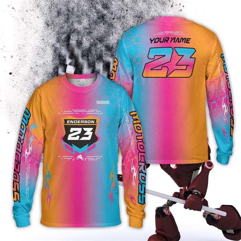 Personalized Rider Name Number Motocross Long Sleeve Shirt Custom Color Dirt Bike 3D Printed T Shirt Off-Road Racing Team Tees