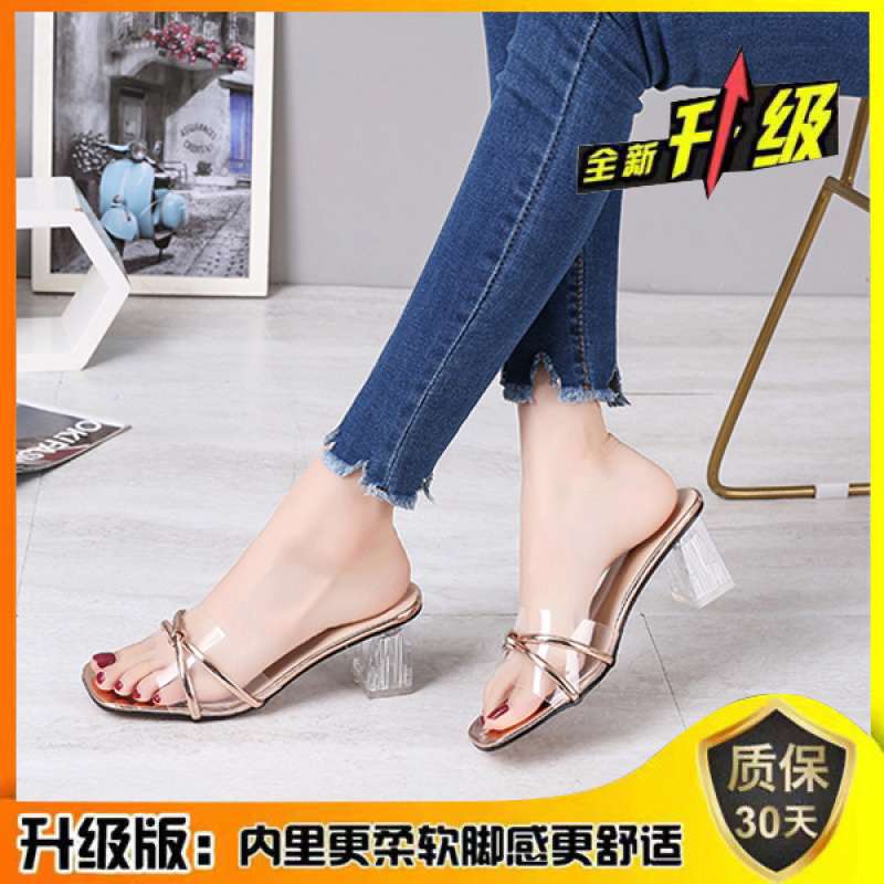 Sandals women's summer 2025 new model, fashionable and versatile outer wear, high-heeled sandals thick-heeled transparent crystal and women's s