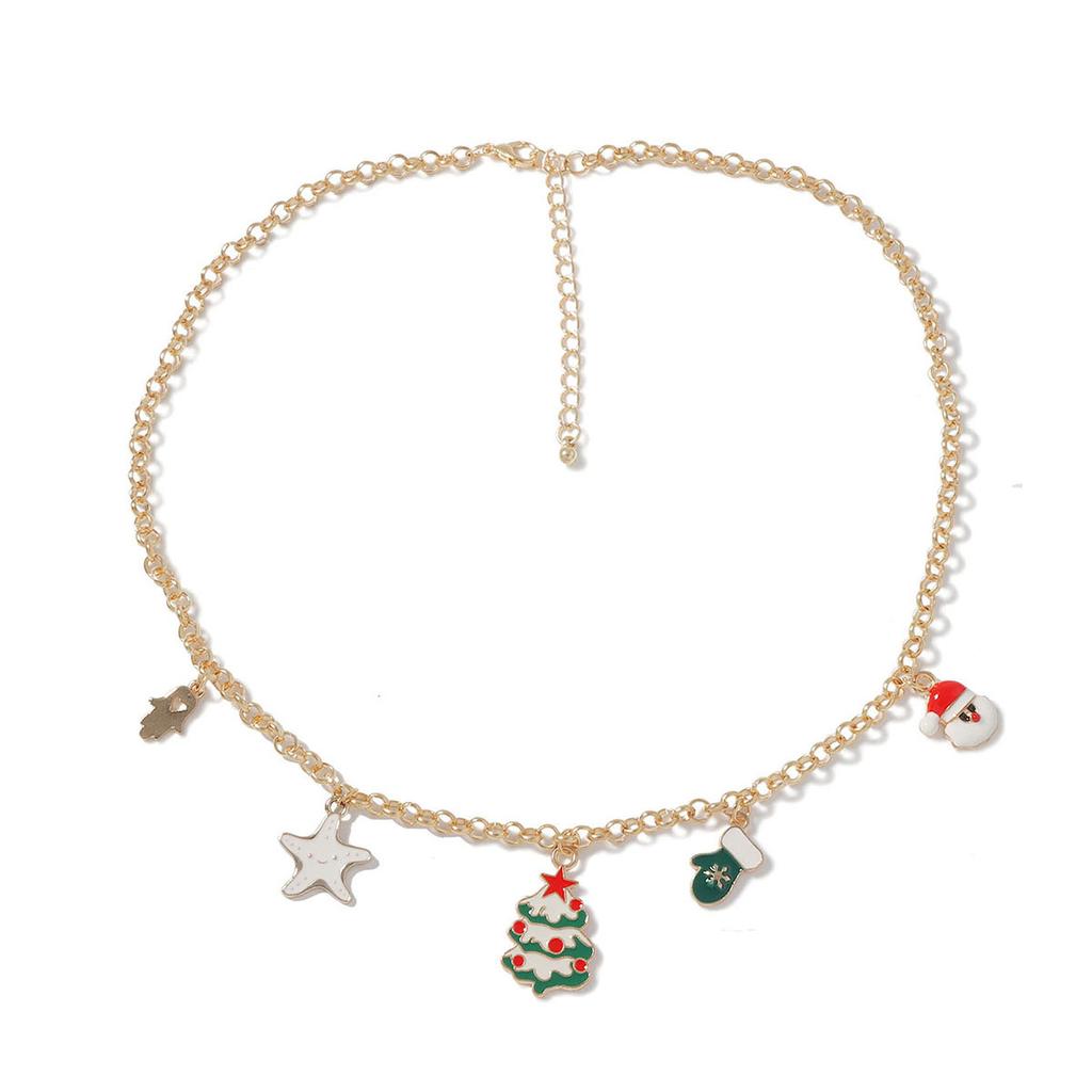 Christmas creative design sense fashion simple cartoon version Santa Claus Christmas tree and other pendants women's necklace