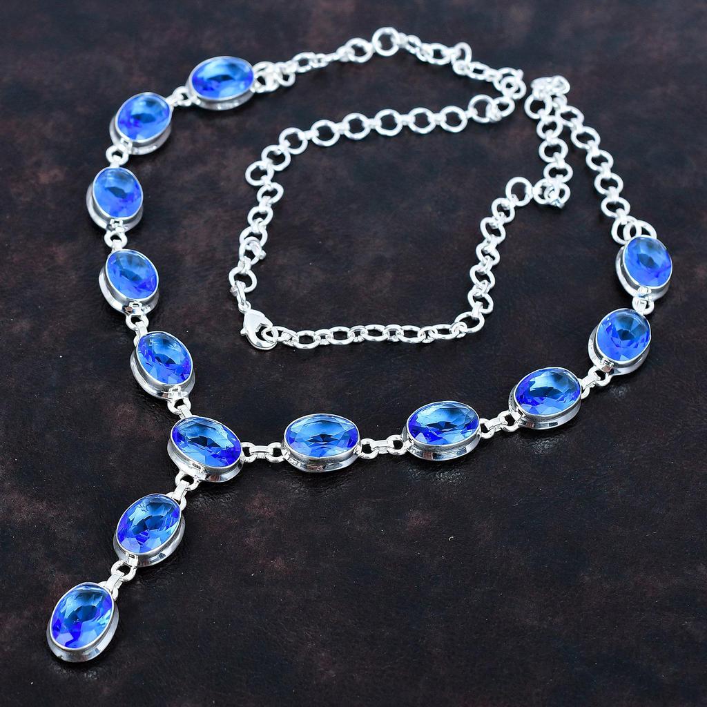 Faceted Tanzanite Quartz Necklace Gemstone Antique Jewelry 925 Sterling Silver Necklace Handmade Adjustable Chain Necklace Engagement Gifts