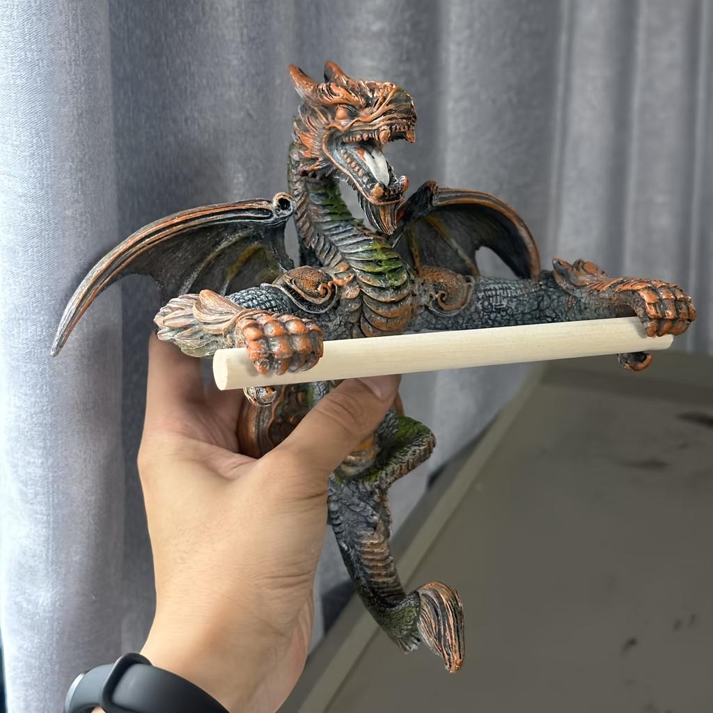 Wall-Mounted Dragon Towel Holder Gothic Fantasy Resin Sculpture for Bathroom or Kitchen Decor