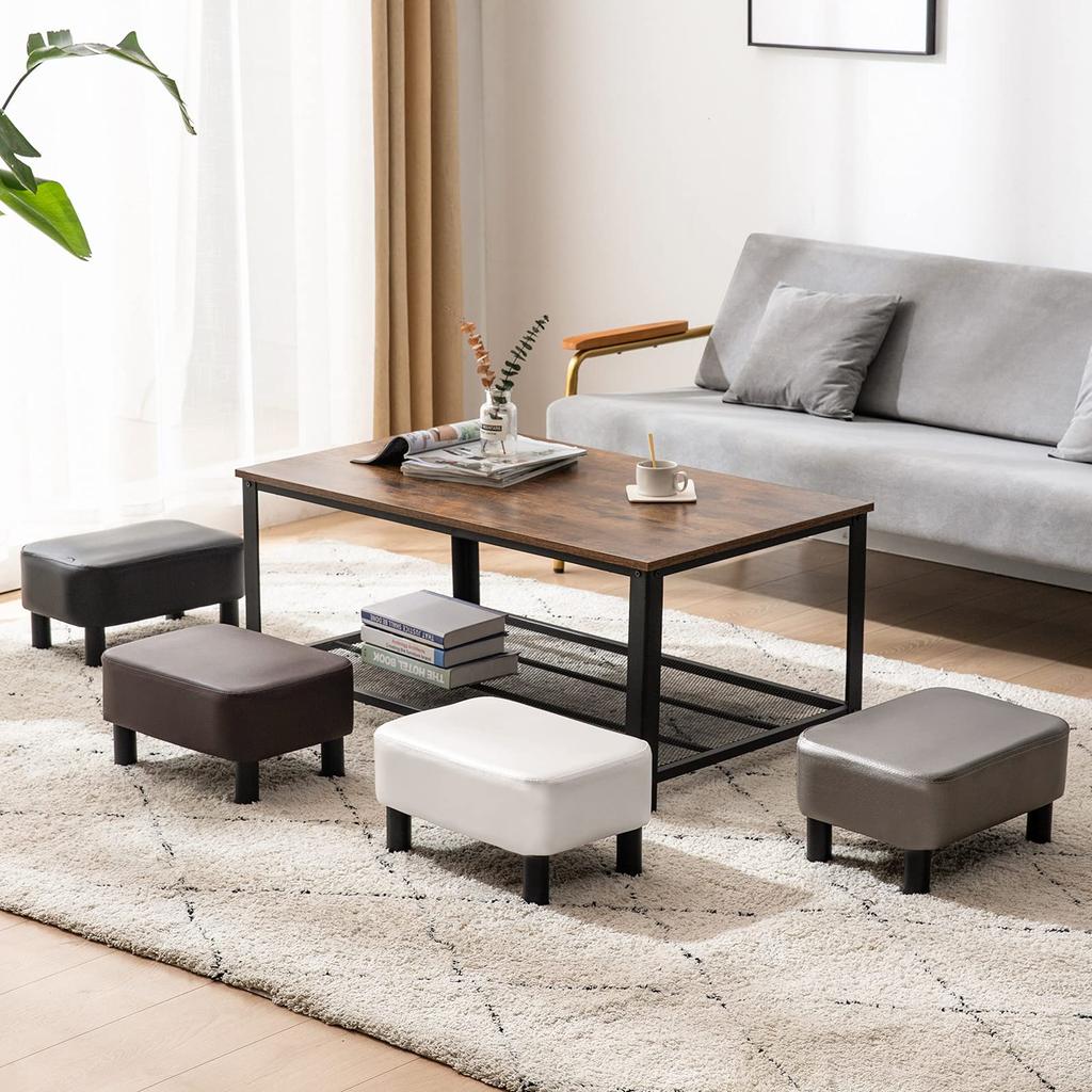 IBUYKE Small PU Leather Ottoman Modern Home Living Room Bedroom Rectangular Stool with Padded Seat and Pine Wood White Footstool, Footrest, Legs,