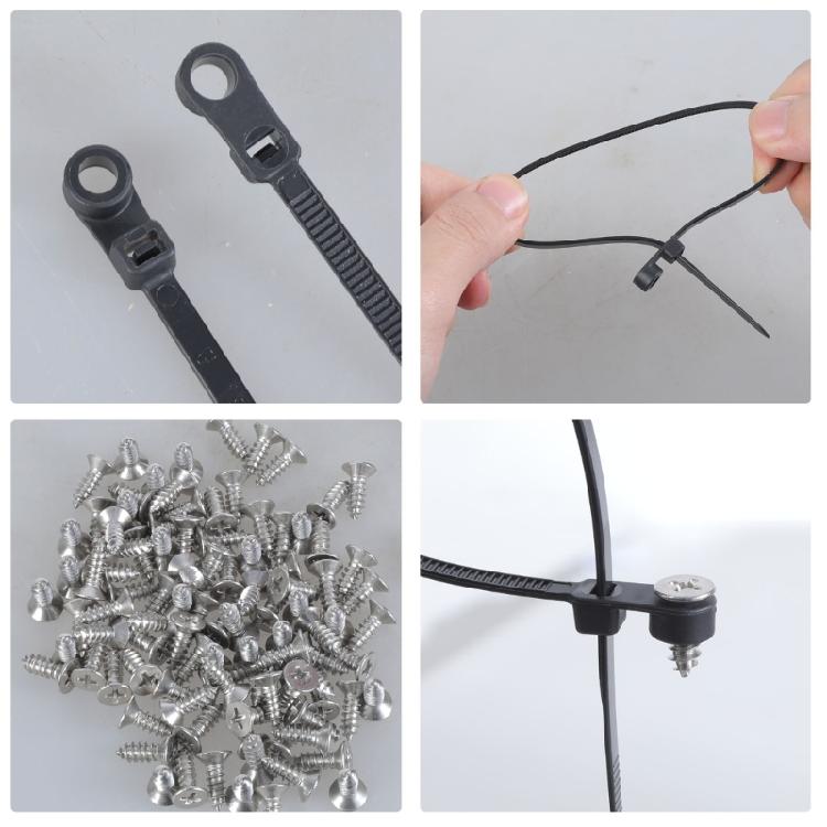 100pcs 12 Inches Black Cable Ties Ties with Screw Mounting Hole Automotive Cable Ties for Home Office Wire Managements