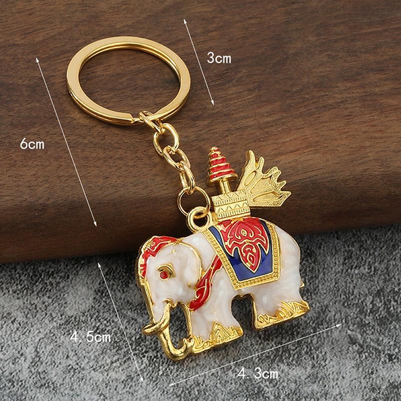 Thailand Elephant Keychain 6 Colors Drip Glue National Features Round Ring Pendant Handbag Car Key Decoration Couple Gift