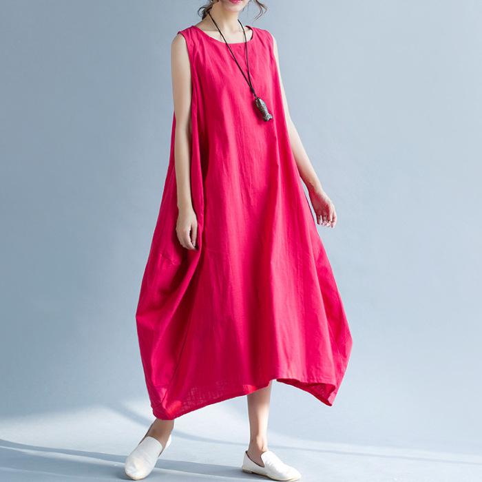 2024 Summer Women's Solid Color Pocket Skirt Casual Loose Black Dress with Round Neckline