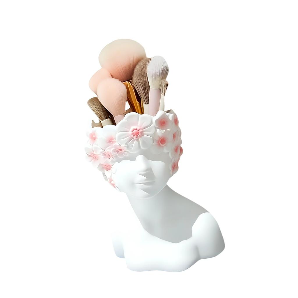 Resin Cosmetic Brush Storage Bin with Artistic Designs for Efficient Beauty Tool Management
