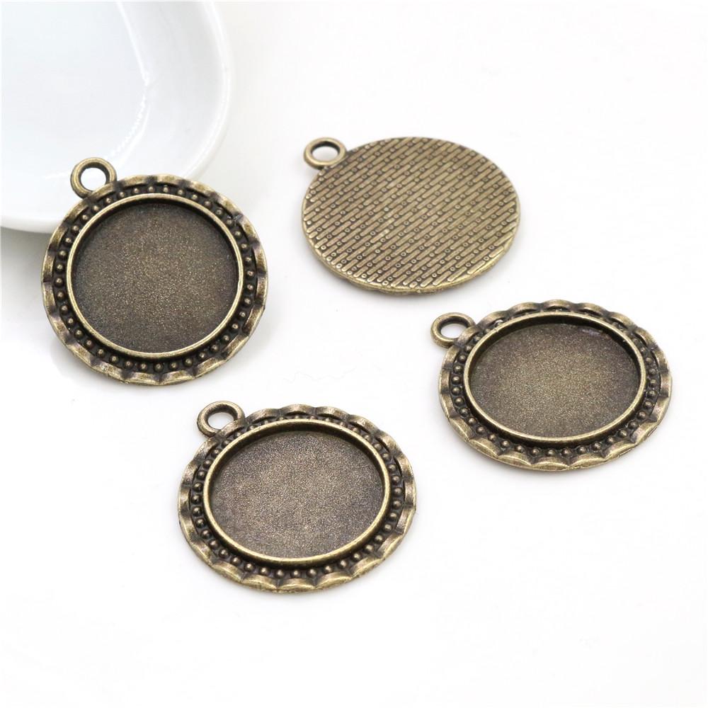 10pcs 20mm Inner Size Antique Silver Plated And Bronze Colors Pattern Style Cabochon Base Setting Charms Pendant