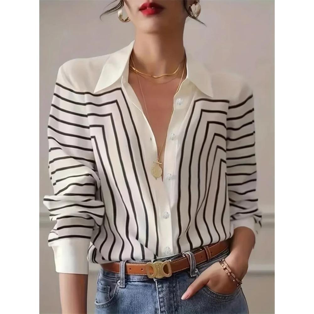 Fashion Luxury Women's Shirts Tops Texture Striped Print Women's Shirts Spring New Long Sleeve Women Business Office Shirt