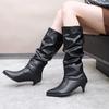 Low Heel High Leather Boots Foreign Trade European and American Folded Boots Women's Shoes Large Size Women's Boots Women's Knee Boots Solid Color