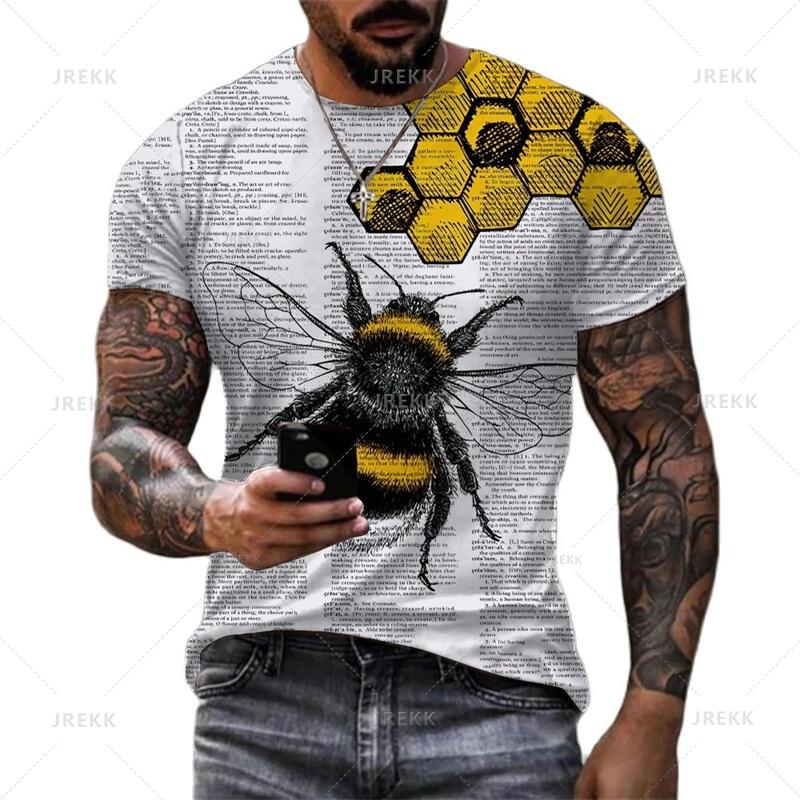 Summer Harajuku 3D Print Bees Honeybee T-Shirts Funny Streetwear Short Sleeves Men's T-shirts