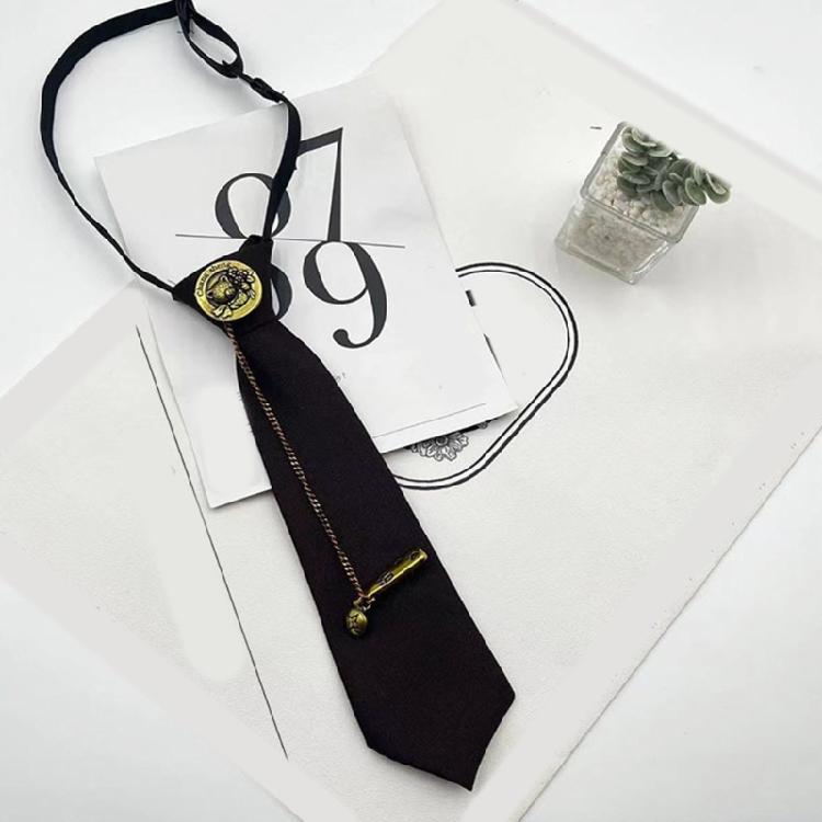 Vintage Metal Bear Pin Necktie for Women Men Preppy Student Japanese Pre Tied Adjustable Ties for Uniform School Shirt