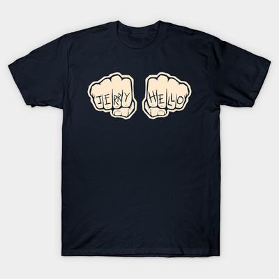 Herren Schwarzes T-Shirt mit Aufdruck Jerry, Hallo! Onkel Leo Finger Tattoo - Sein No-Cut Transferpapier Druck Baumwoll T-Shirt