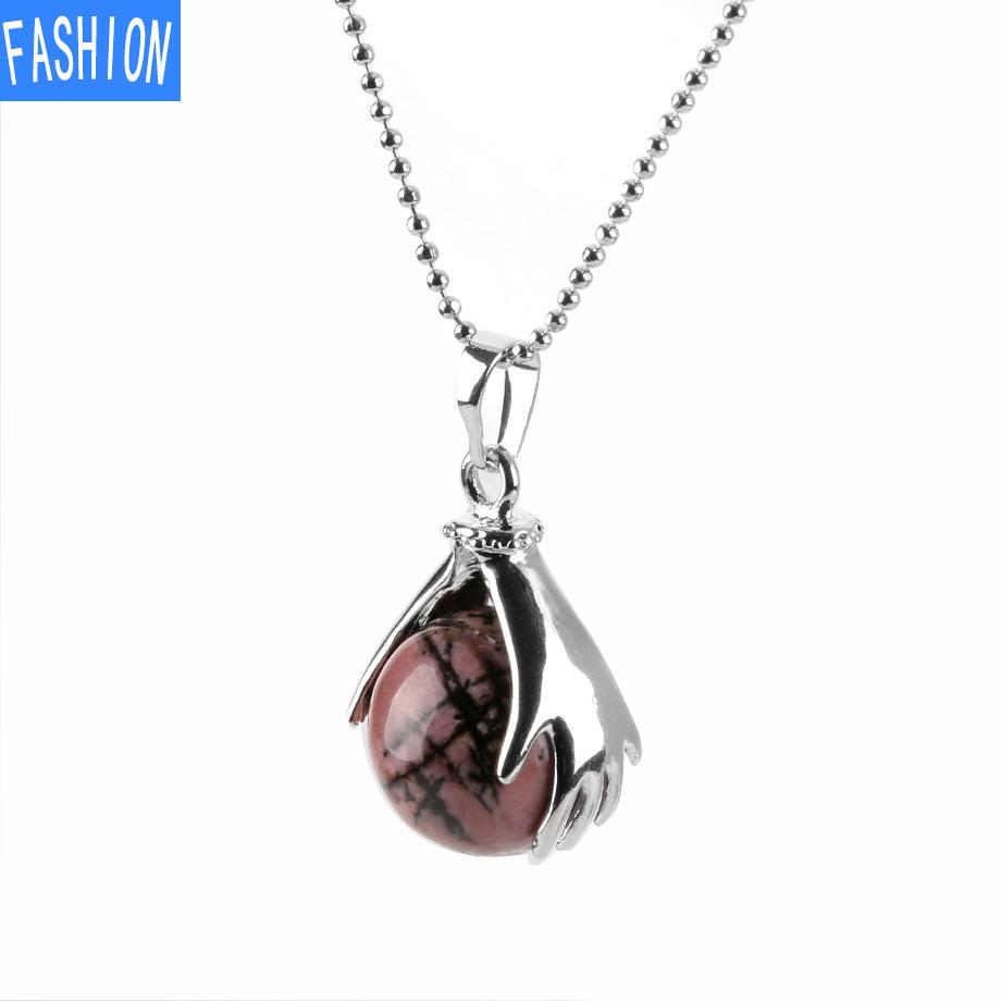 Palm Natural Stone Beads Crystal Pendant Necklace