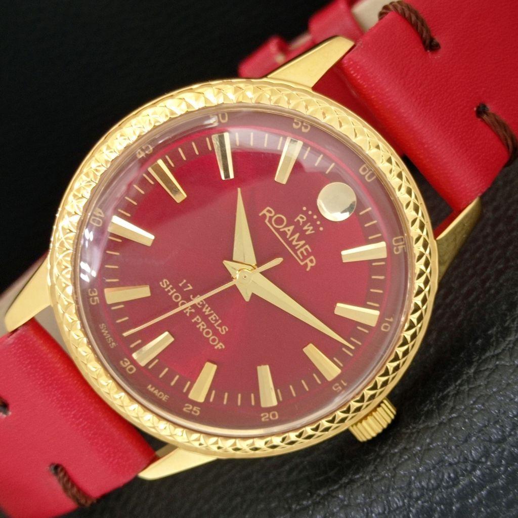 

HAND-WINDING VINTAGE SWISS MENS REFURBISHED RED COLOR DIAL WATCH a707335-1