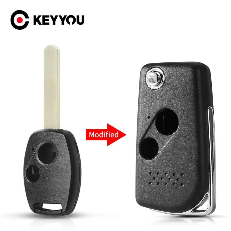 KEYYOU Modified Remote Flip Folding Car Key Shell Case for Honda Accord Civic CRV Pilot Fit Replacement Fob Cover 2/3 Buttons