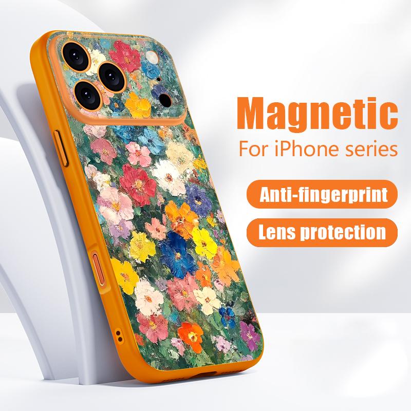 INS Watercolor Floral Case For iPhone 17 Pro Max Hybrid TPU+PC Magnetic For Magsafe Matte Cover For iPhone 16 Pro Max 15 14 13