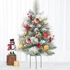 23 Inch Lighted Artificial Christmas Urn Filler Pre-lit Xmas Pine Tree with Cones Red Berries Tripod Stake And LED Light Outdoor Porch Planter Filler