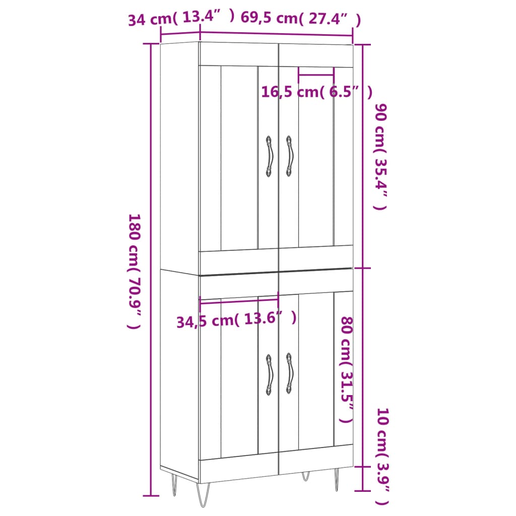 Highboard Grey Sonoma 69.5 x 34 x 180 cm Particleboard