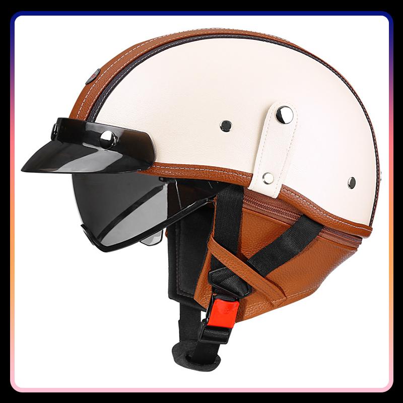 Hot Selling Half Face Helmet Protection Ventilation Leather Motorcycle Helmets Safety Riding Retro Half Helmet Comfortable DOT