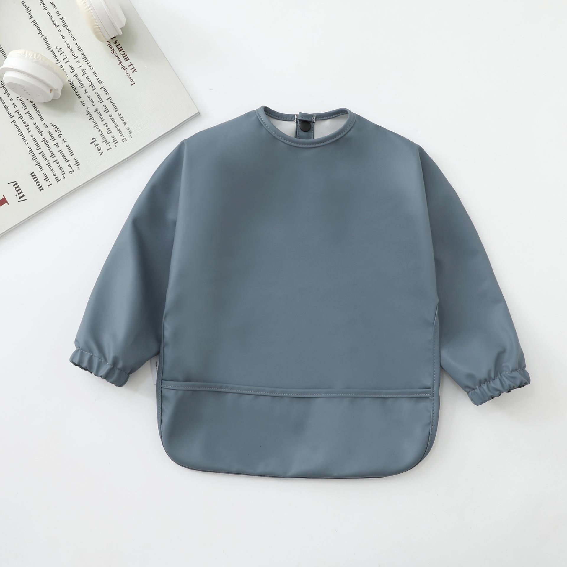 

Solid Color Baby Bibs with Long Sleeves Waterproof Children s Feeding Apron Bib for Boys Girls Easy Clean Toddler Art Smocks S 6-12M темно-сірий колір