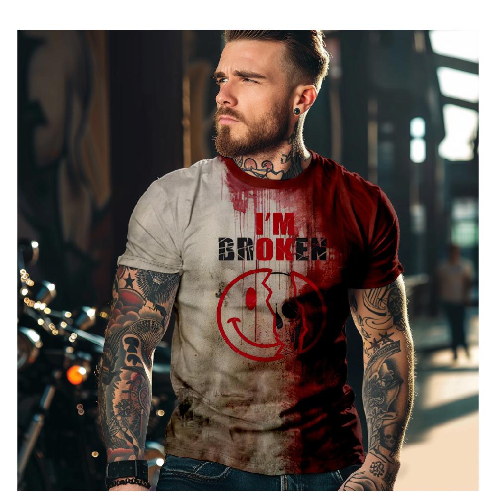 Summer Vintage Bloody Print T-shirt Men's Fashion Casual Short Sleeve Round Neck Oversize O-Neck Men's Tops Clothing Size XS-6XL