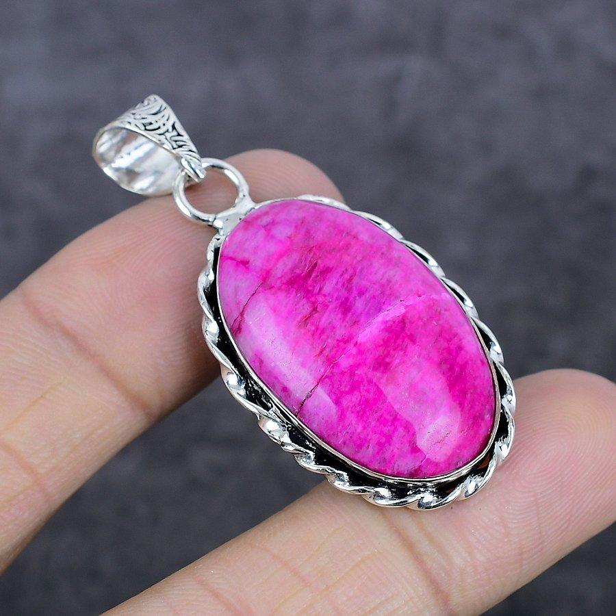 Pink Moonstone Gemstone Handmade 925 Sterling Silver Jewelry Pendant 2.01" H5l27