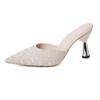 33 small size spring and summer new bag head half drag versatile fashion pointed thin heel high heels fitting Müller cool slippers tide
