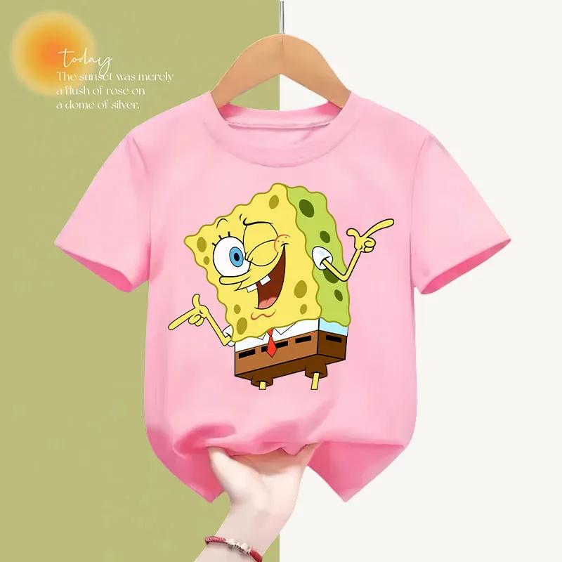 Spongebob Fashion Summer Cotton T-shirt Kids Clothing Cartoon Short-sleeved Sweatshirt Boys Girls Top Kawaii