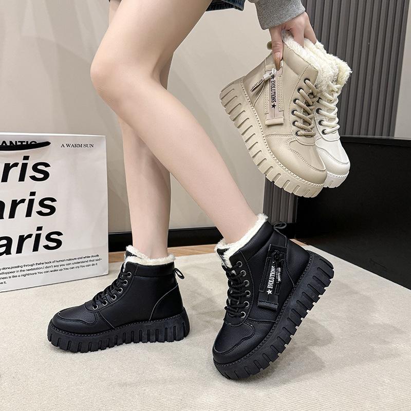 

Versatile snow boots women s 2024 new winter velvet thickened Martin boots women s shoes short boots fashion warm cotton shoes tide 35 бежевый