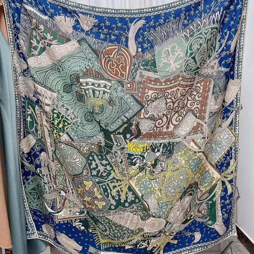 130 CM Silk Wool Scarf Women's Large Square Scarf Silk Scarf New Cashmere Versatile Shawl Thin